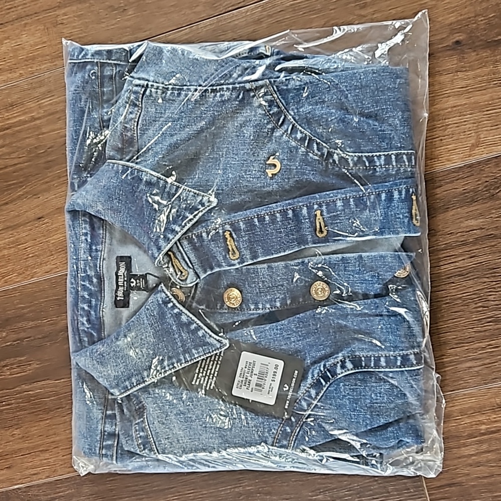 TRUE RELIGION DENIM FLARE JUMPSUIT SIZE SMALL COLOR GHOST WAVE - Picture 13 of 16